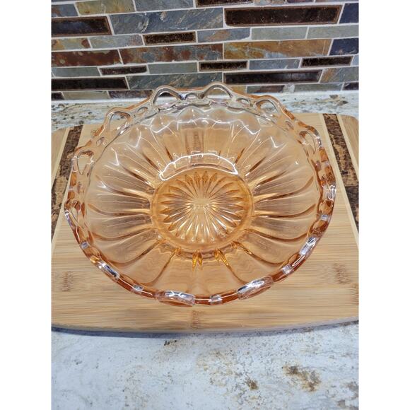 Vintage Pink Depression Glass Bowl, Open Lace Edge, Large Console Dish - Picture 8 of 8